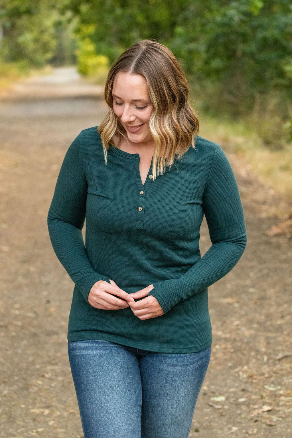 IN STOCK Harper Long Sleeve Henley - Evergreen | Women's Cozy Shirt