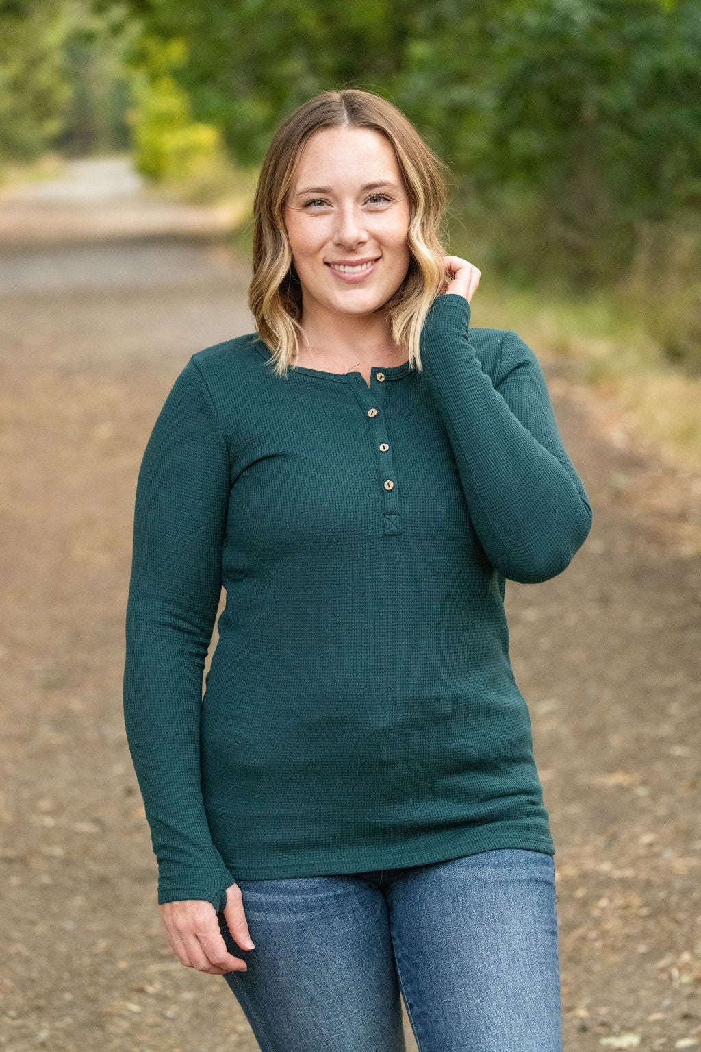 IN STOCK Harper Long Sleeve Henley - Evergreen | Women's Cozy Shirt