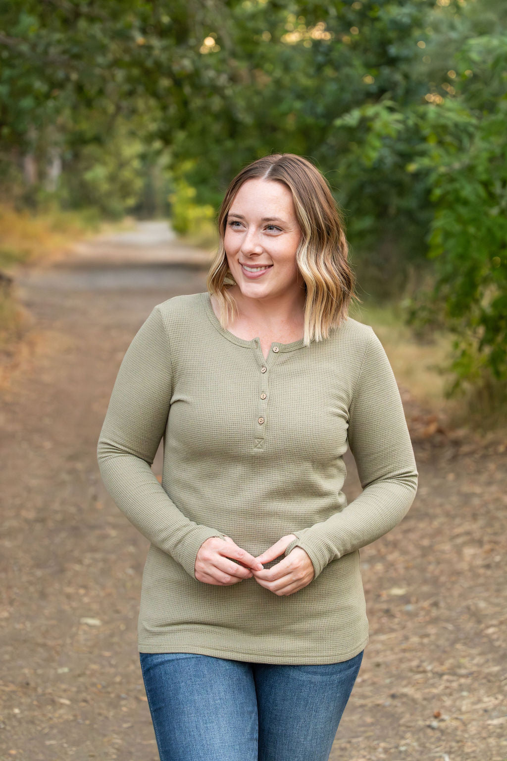 IN STOCK Harper Long Sleeve Henley - Olive | Women's Cozy Shirt