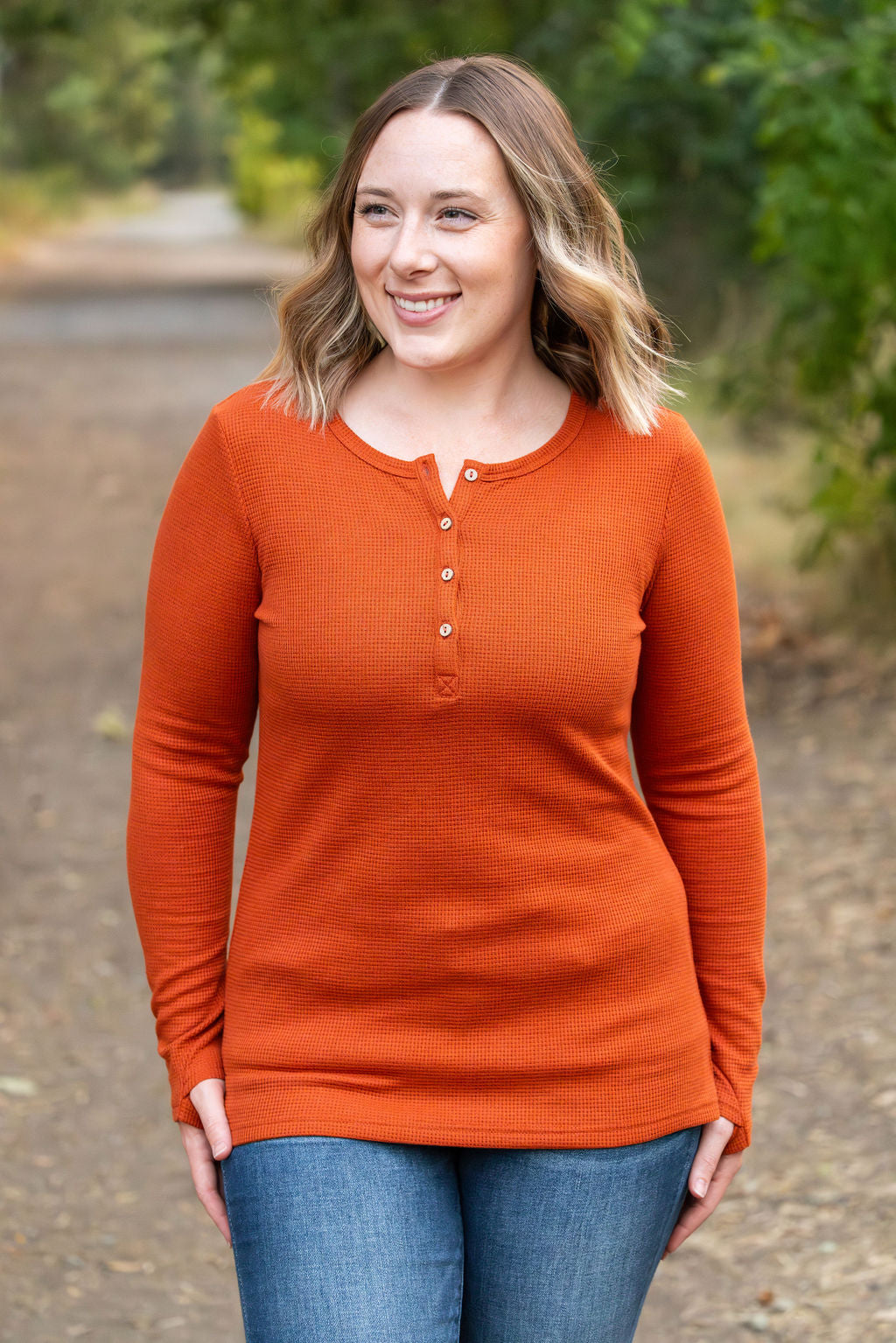 IN STOCK Harper Long Sleeve Henley - Pumpkin | Women's Cozy Shirt FINAL SALE