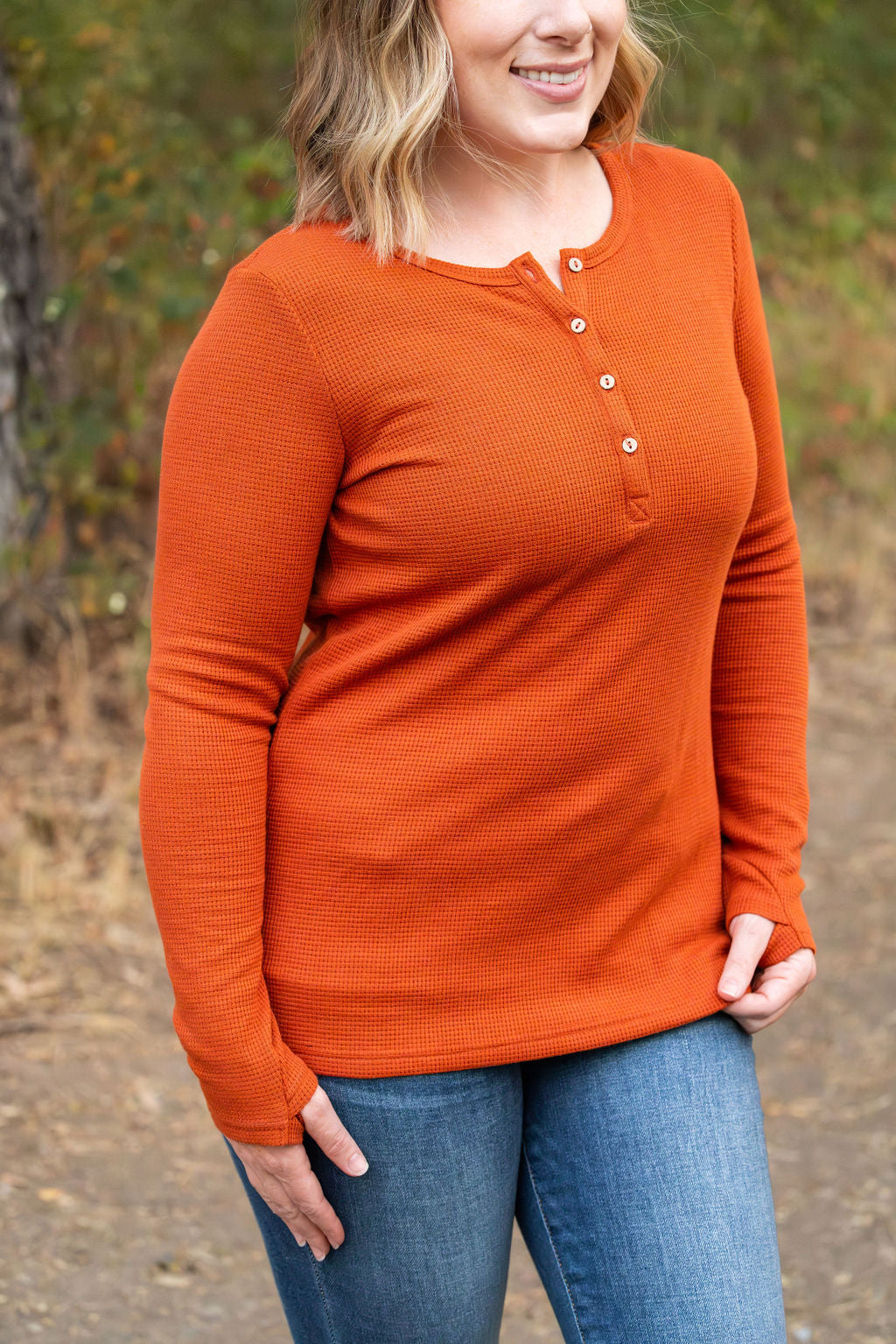 IN STOCK Harper Long Sleeve Henley - Pumpkin | Women's Cozy Shirt FINAL SALE