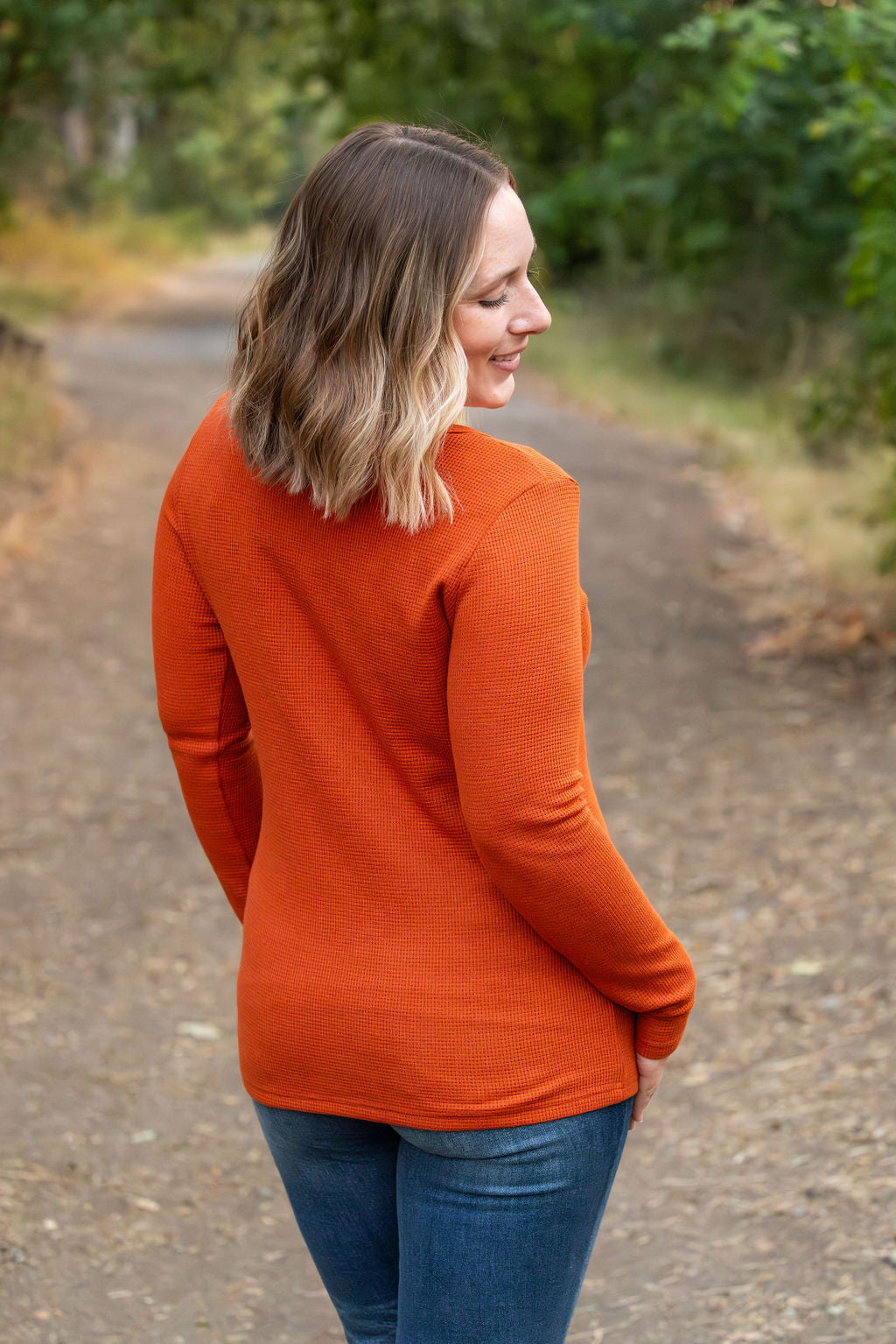 IN STOCK Harper Long Sleeve Henley - Pumpkin | Women's Cozy Shirt FINAL SALE