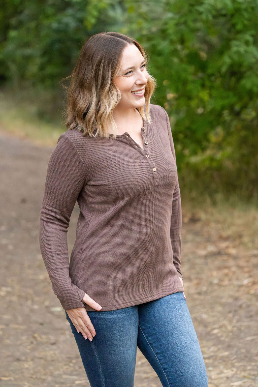 IN STOCK Harper Long Sleeve Henley - Mocha | Women's Cozy Shirt FINAL SALE