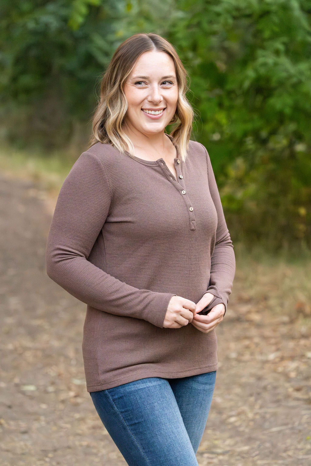 IN STOCK Harper Long Sleeve Henley - Mocha | Women's Cozy Shirt FINAL SALE