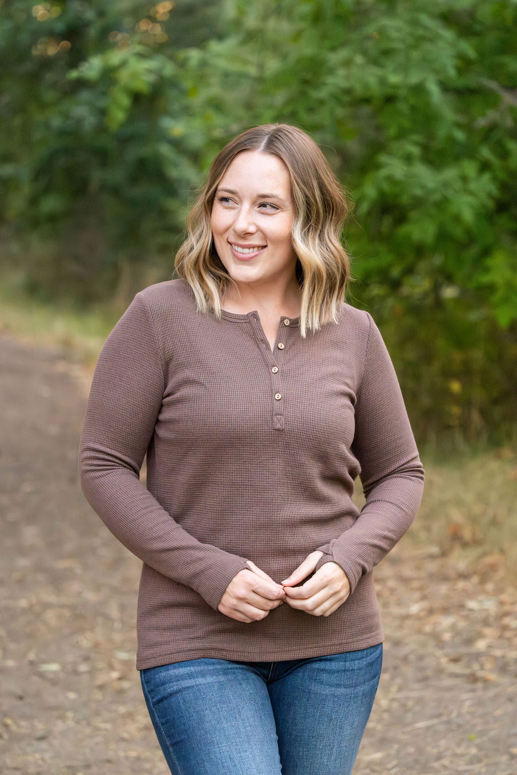 IN STOCK Harper Long Sleeve Henley - Mocha | Women's Cozy Shirt FINAL SALE