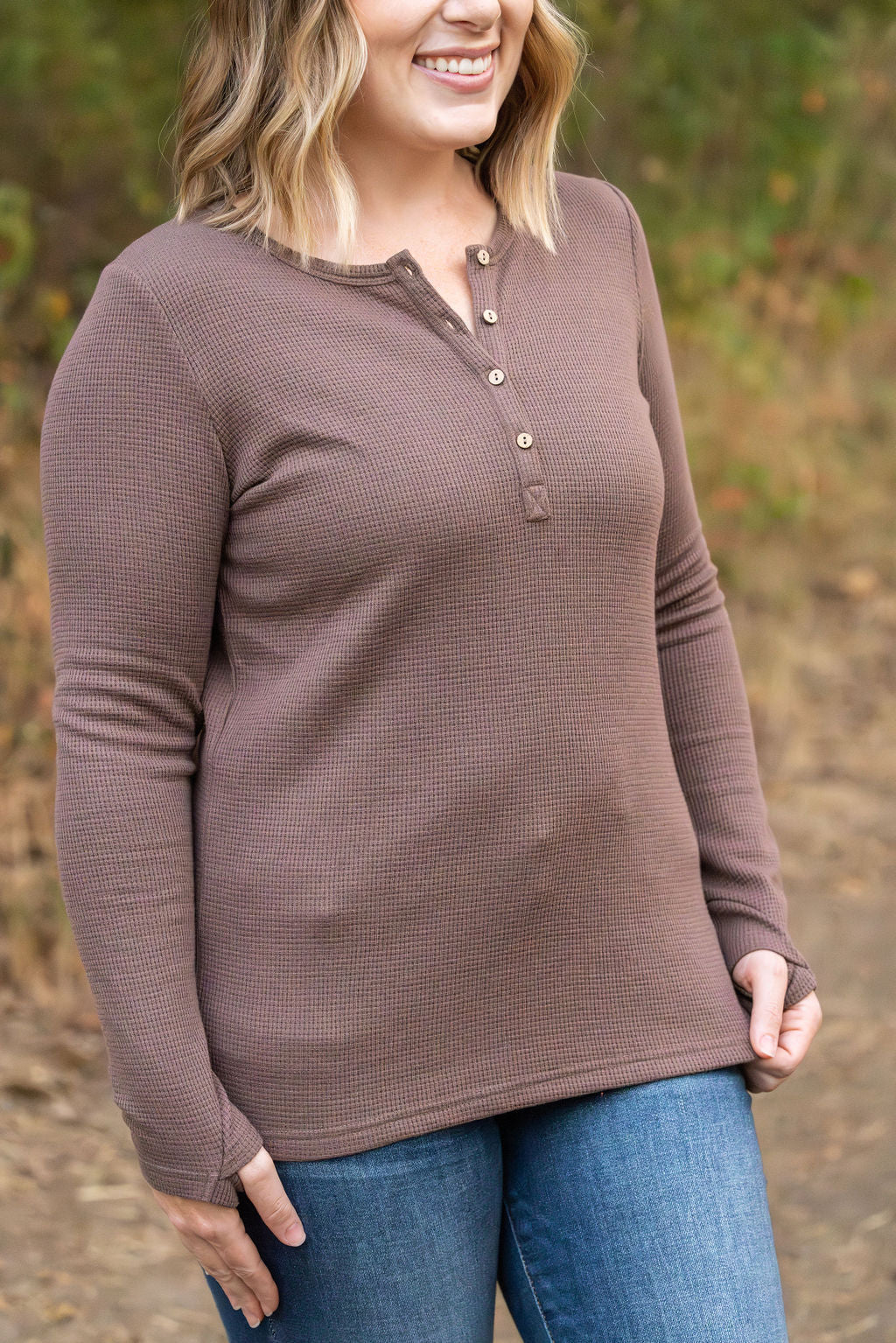 IN STOCK Harper Long Sleeve Henley - Mocha | Women's Cozy Shirt FINAL SALE