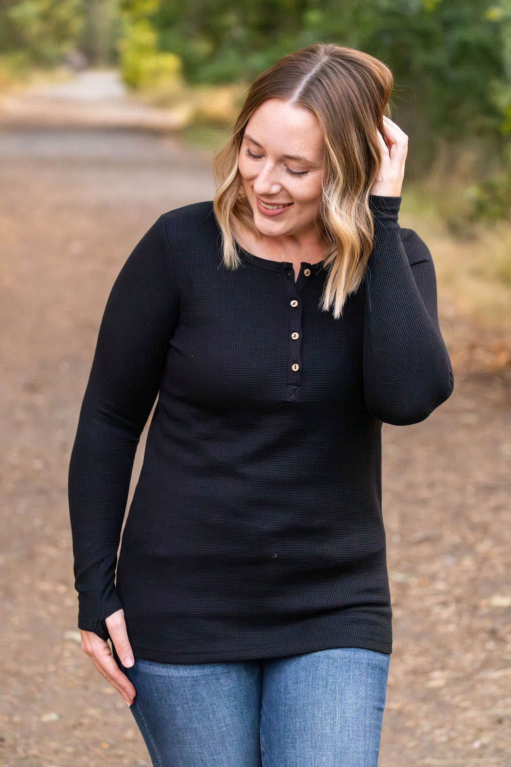 IN STOCK Harper Long Sleeve Henley - Black | Women's Cozy Shirt