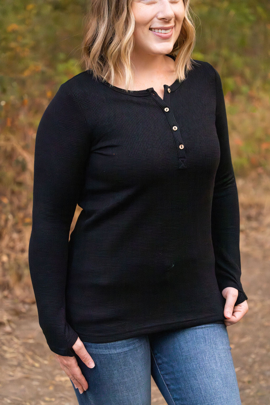 IN STOCK Harper Long Sleeve Henley - Black | Women's Cozy Shirt