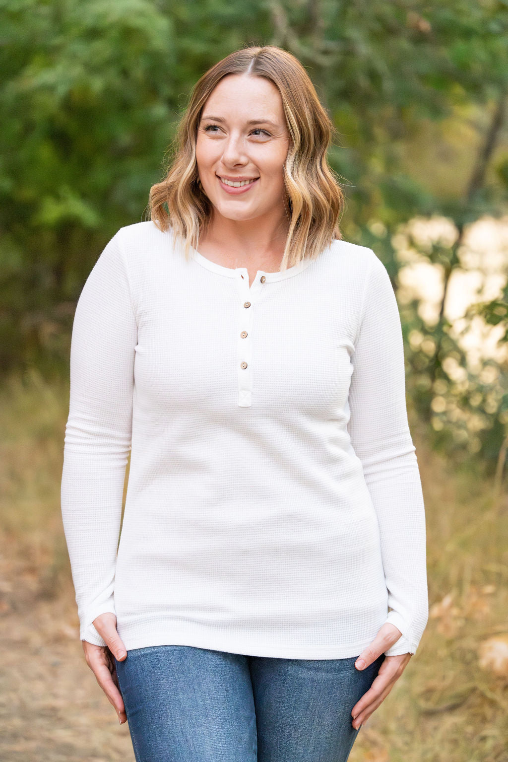 IN STOCK Harper Long Sleeve Henley - White | Women's Cozy Shirt