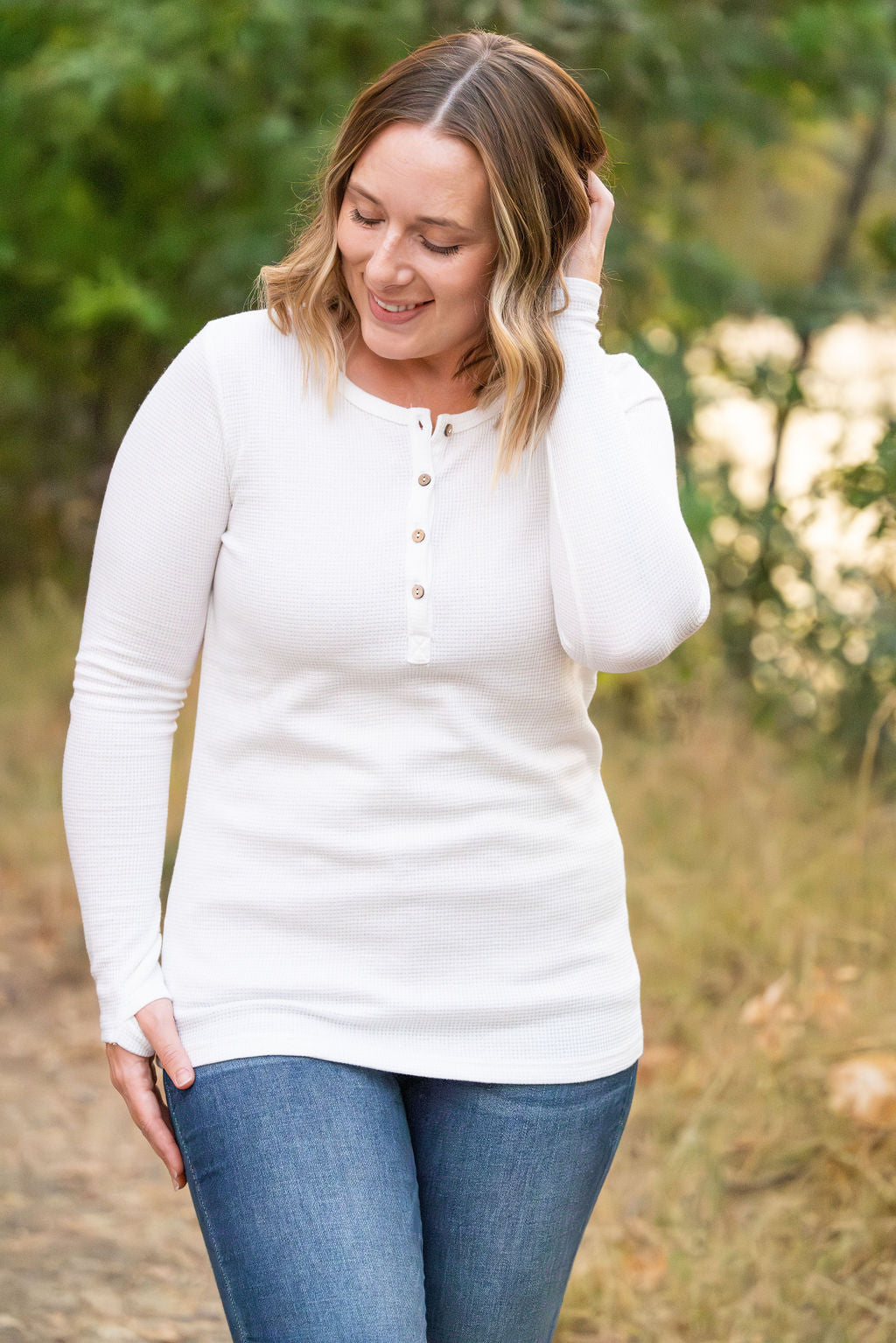 IN STOCK Harper Long Sleeve Henley - White | Women's Cozy Shirt