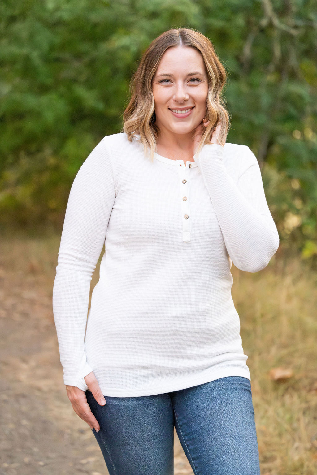 IN STOCK Harper Long Sleeve Henley - White | Women's Cozy Shirt