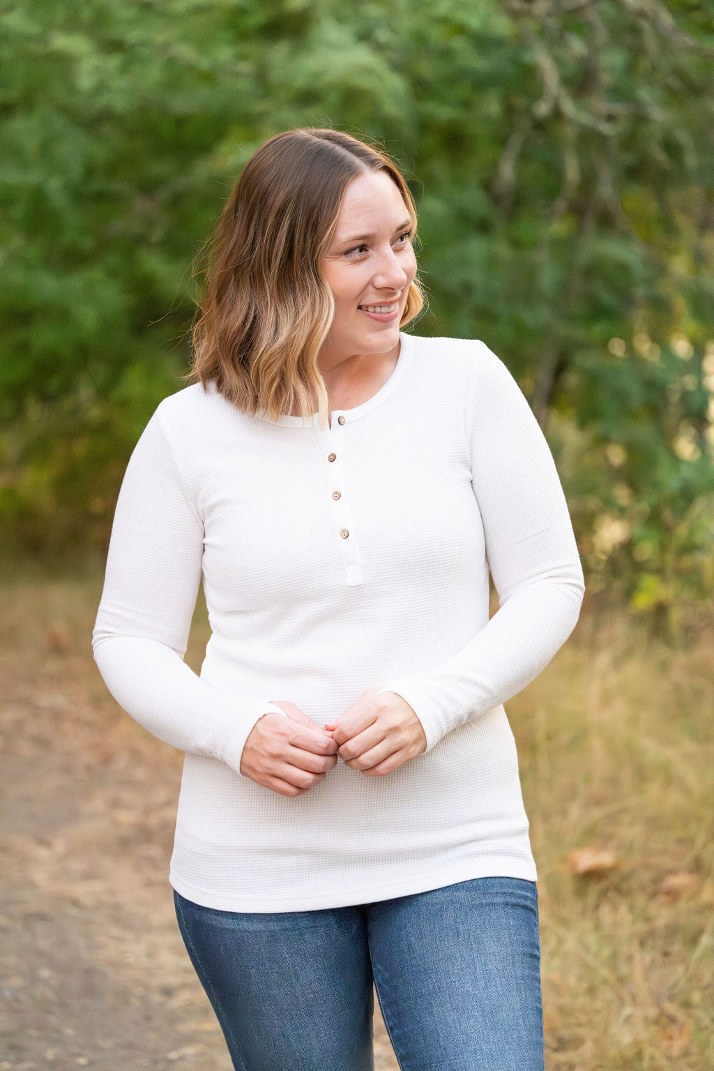 IN STOCK Harper Long Sleeve Henley - White | Women's Cozy Shirt