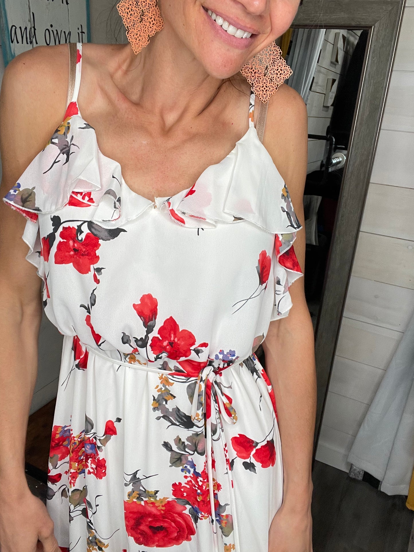 Ivory and Red Floral Dress final sale