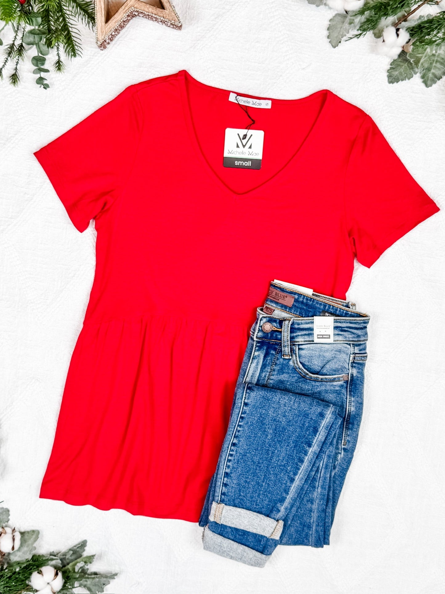 IN STOCK Sarah Ruffle Short Sleeve - Red