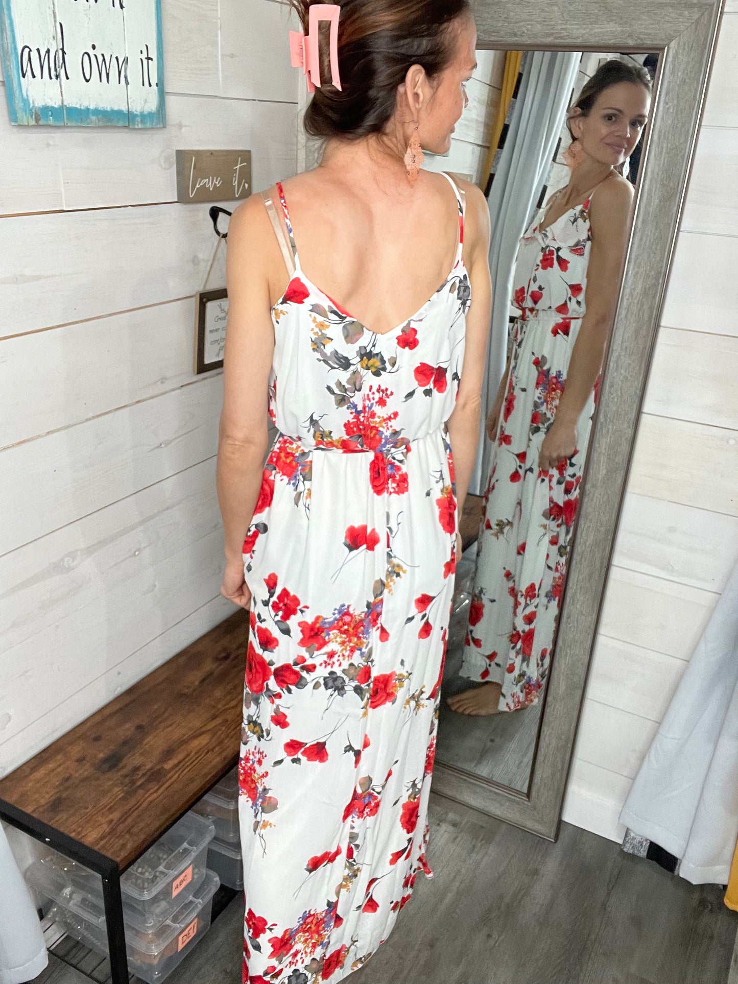Ivory and Red Floral Dress final sale