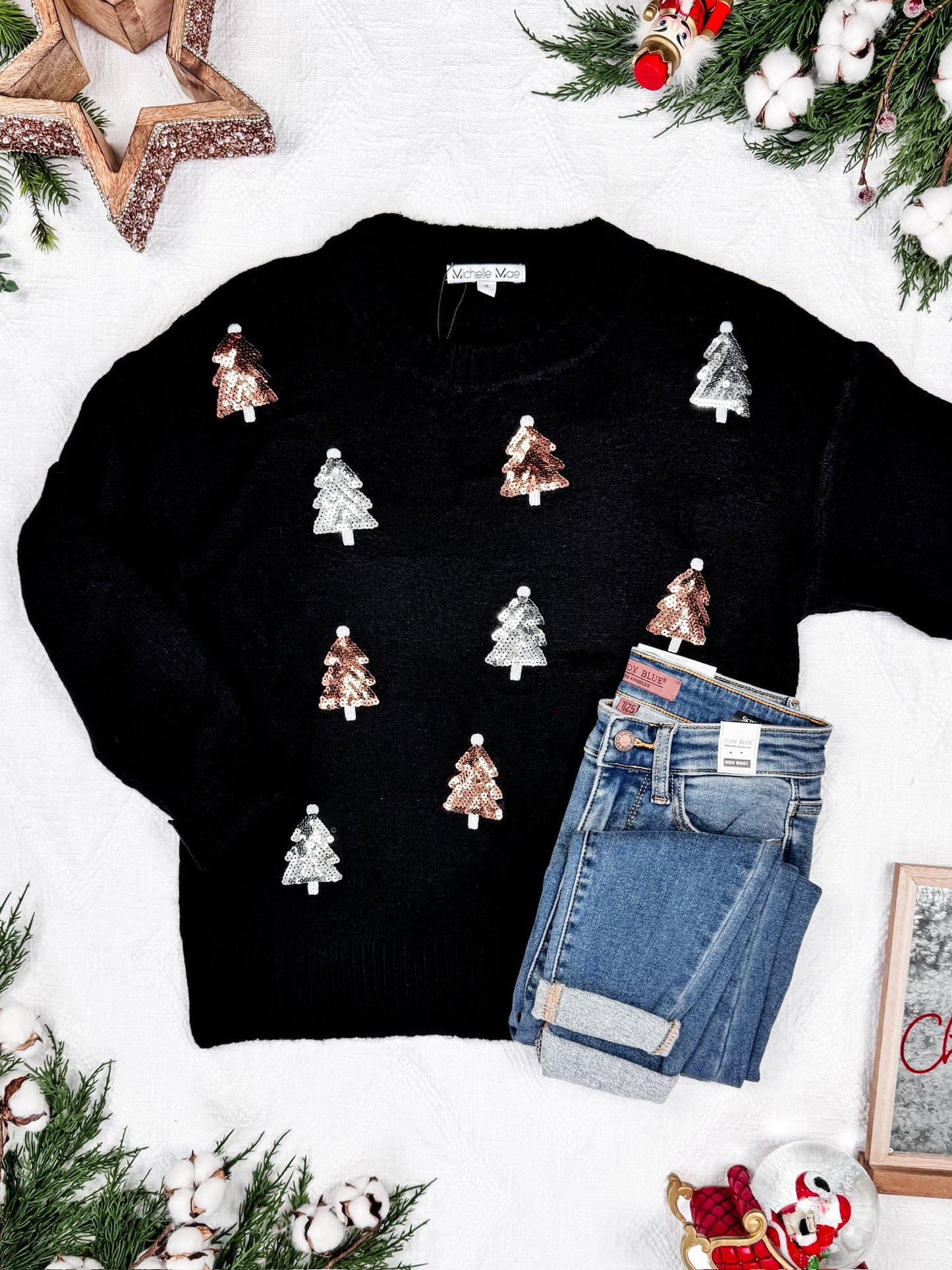 IN STOCK Holly Jolly Sweater - Gold + Silver Trees FINAL SALE