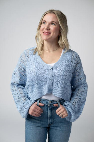 IN STOCK Callie Cropped Cardigan - Sky Blue