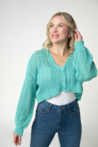 IN STOCK Callie Cropped Cardigan - Aqua