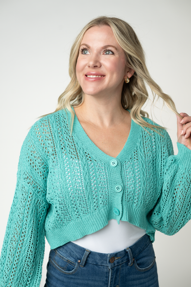 IN STOCK Callie Cropped Cardigan - Aqua
