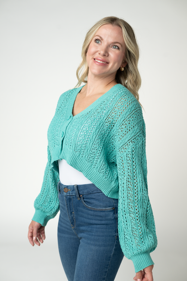 IN STOCK Callie Cropped Cardigan - Aqua