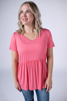 IN STOCK Sarah Ruffle Short Sleeve - Sun Kissed Coral