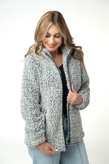 IN STOCK Two Tone Fullzip Sherpa - Charcoal and White