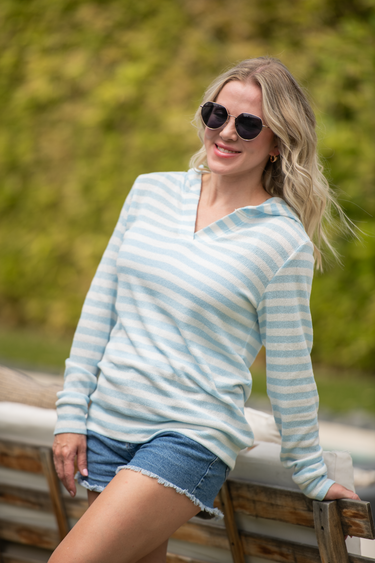 IN STOCK Amelia Striped Hoodie - Sky Blue