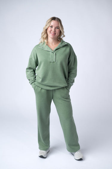 IN STOCK Wide Leg Vintage Wash Bottoms - Olive