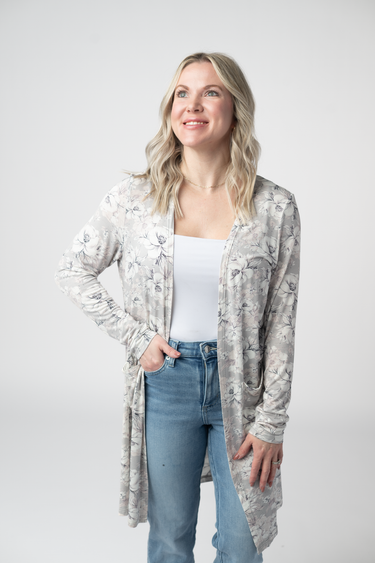 IN STOCK Classic Cardigan - Vintage Grey Floral FINAL SALE