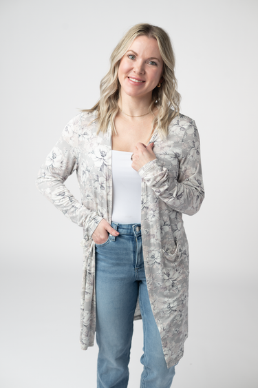 IN STOCK Classic Cardigan - Vintage Grey Floral FINAL SALE