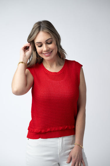 IN STOCK Amaya Open Knit Top - Red