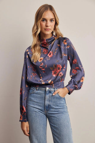 Mara Long Sleeve Blouse Top Navy- Listicle