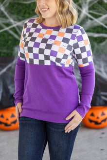IN STOCK Natalie Pullover - Checkered Bats and Purple
