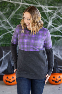 IN STOCK Natalie Pullover - Purple Plaid and Charcoal