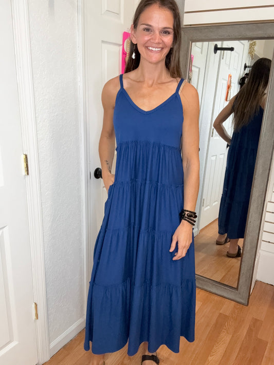 DIANE TIERED MAXI DRESS NAVY - ZENANA