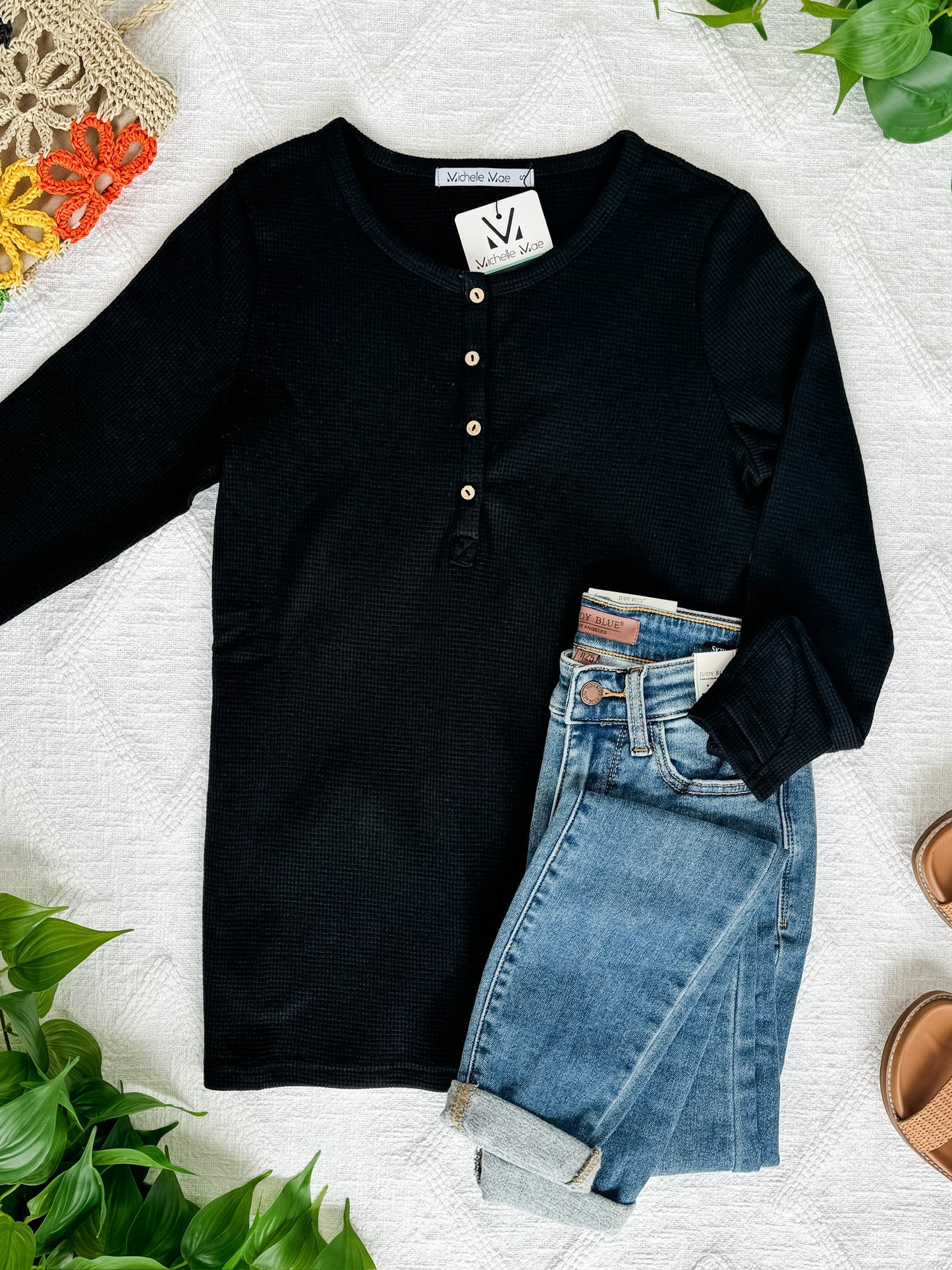 IN STOCK Harper Long Sleeve Henley - Black | Women's Cozy Shirt