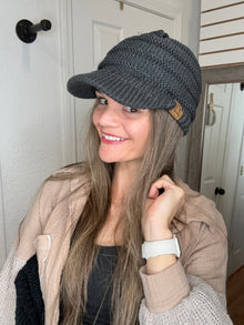 C.C Knitted Brim Hat Charcoal - Hana