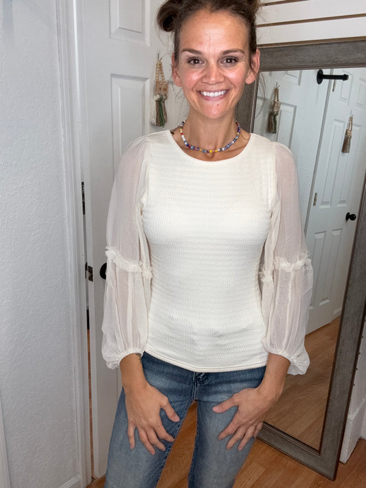 FAIRYTALE LONG SLEEVE BLOUSE TOP IVORY- MITTOSHOP