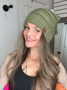 C.C Criss Cross Ponytail Beanie Olive - Hana