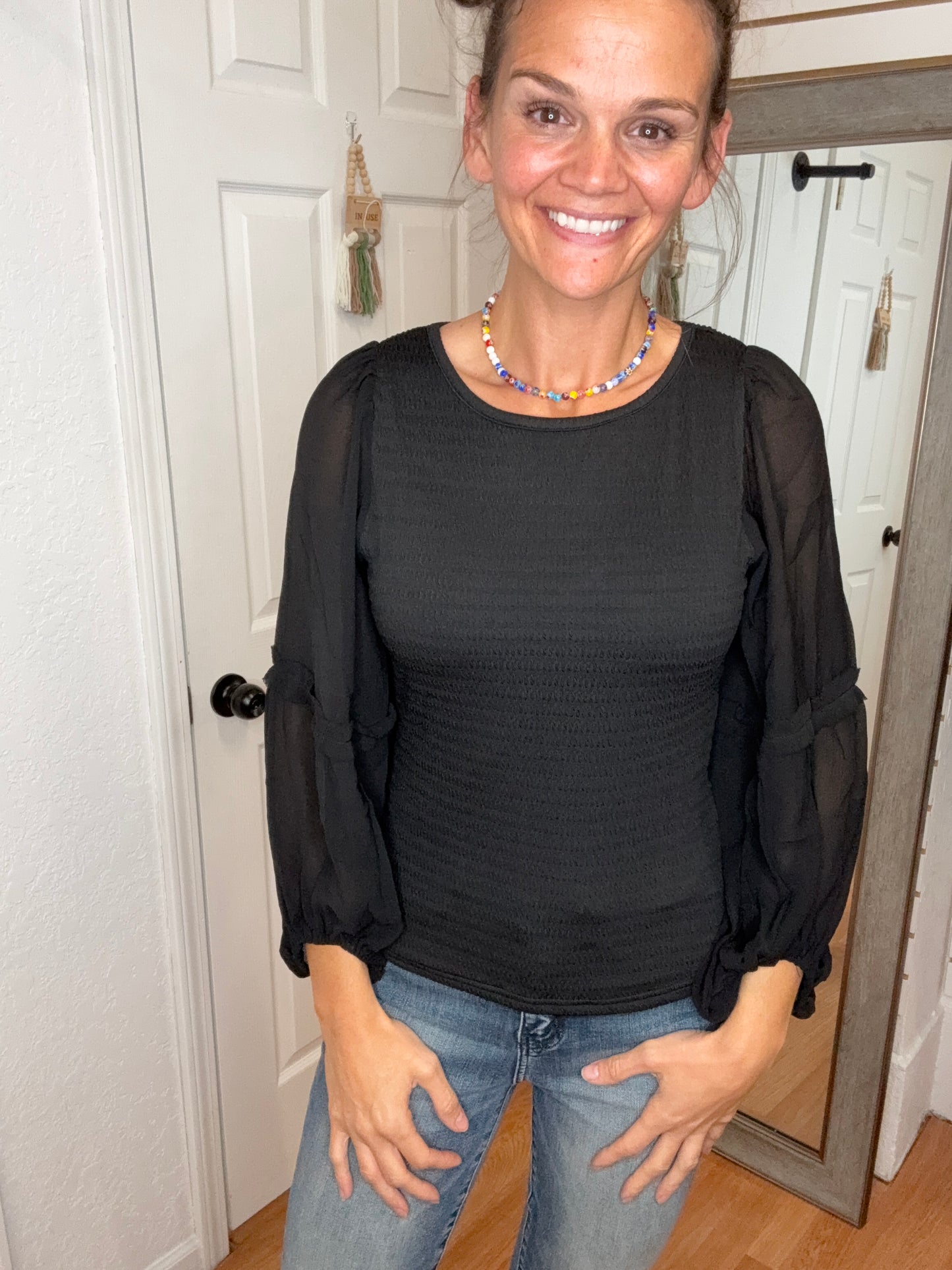 FAIRYTALE LONG SLEEVE BLOUSE TOP BLACK- MITTOSHOP