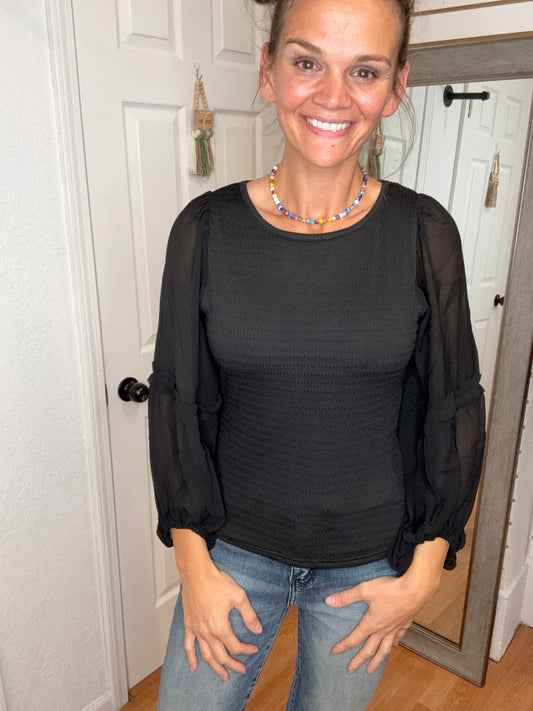 FAIRYTALE LONG SLEEVE BLOUSE TOP BLACK- MITTOSHOP