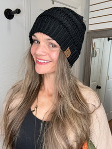 C.C Criss Cross Ponytail Beanie Black - Hana