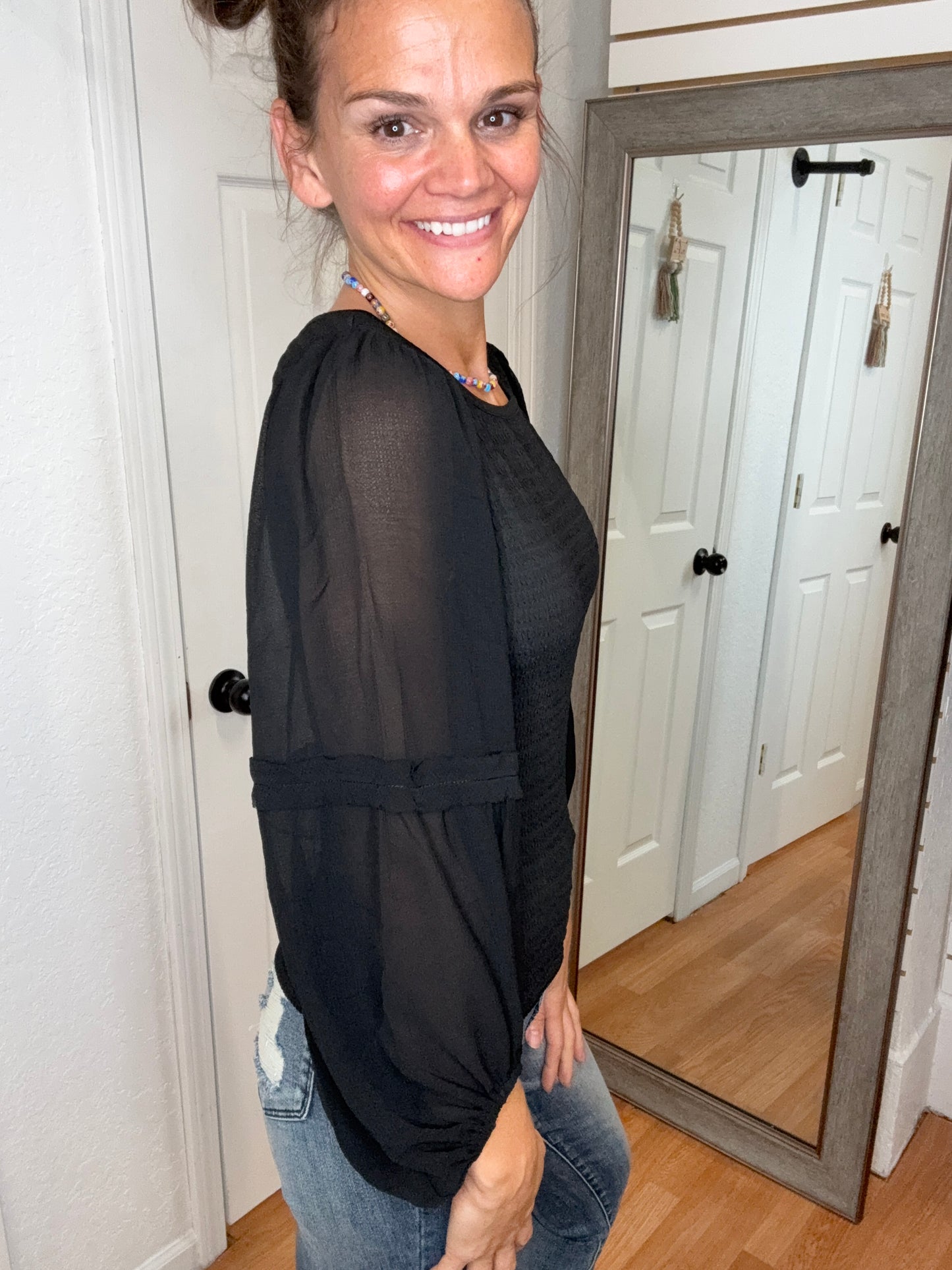FAIRYTALE LONG SLEEVE BLOUSE TOP BLACK- MITTOSHOP
