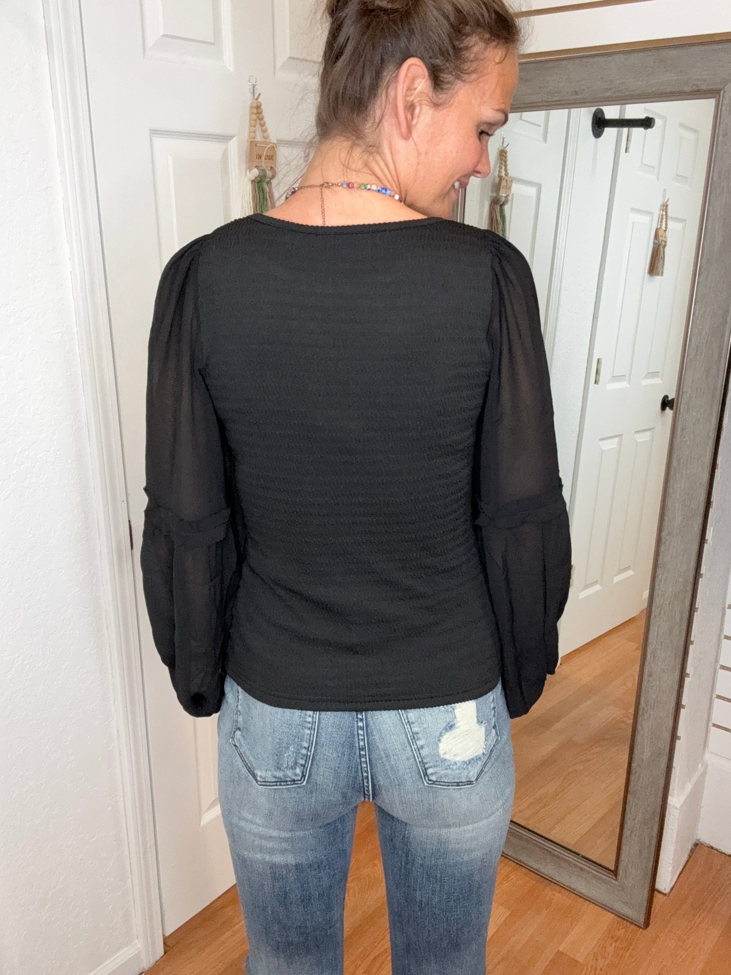 FAIRYTALE LONG SLEEVE BLOUSE TOP BLACK- MITTOSHOP