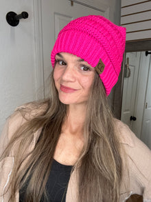 C.C Criss Cross Ponytail Beanie Pink - Hana