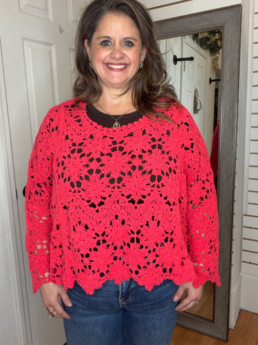 Penelope Open Knit Top Apple Red- POL