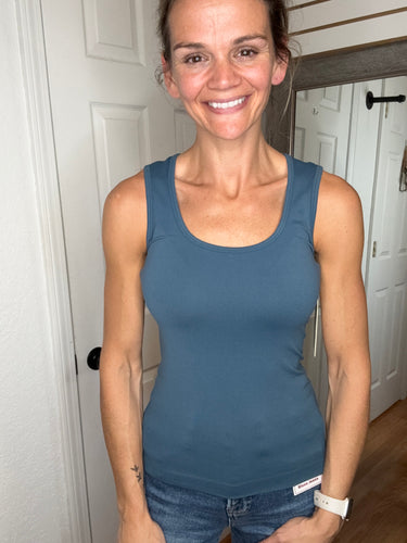Luxe Round Neck Seamless Tank Denim - Yelete