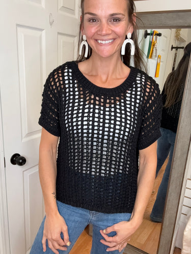 OPAL-OPEN KNIT PULLOVER TOP -BLACK- ZENANA