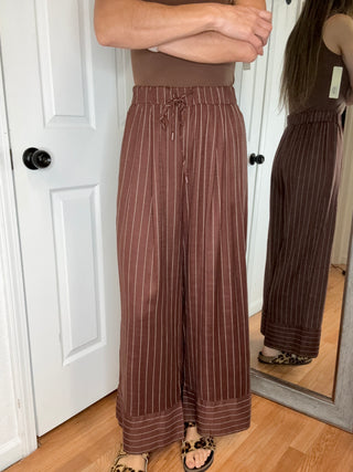 Bonnie Pinstripe Pants Brown- Skies Are Blue