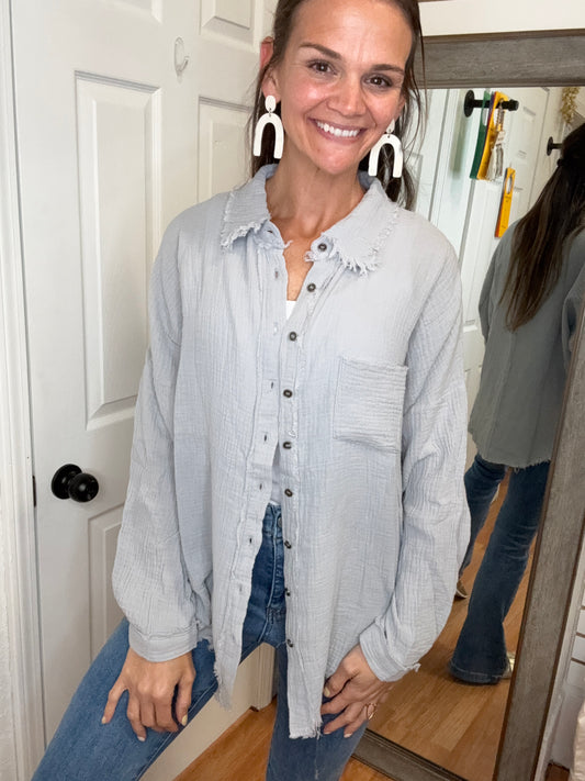 GARLYN GAUZE BUTTON DOWN COVER UP TOP - ZENANA